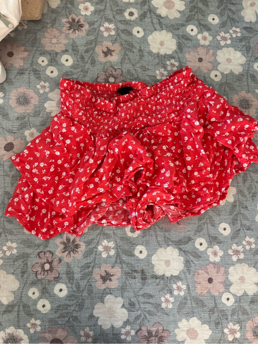 H&M Red and White Floral Smocked Skirt